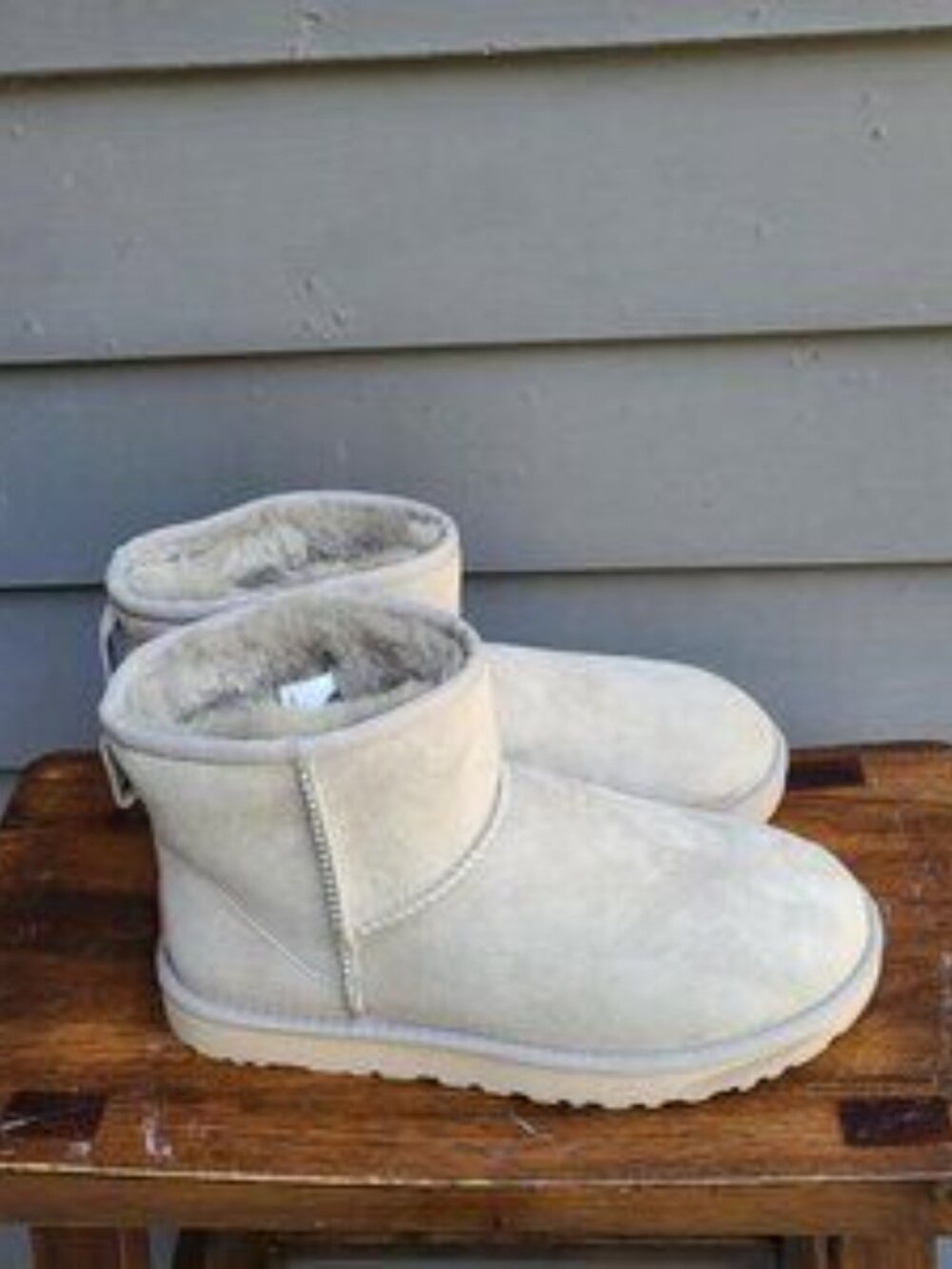 UGG Classic Suede Mini Boots Taupe Tanish Gray with Shearling size 8